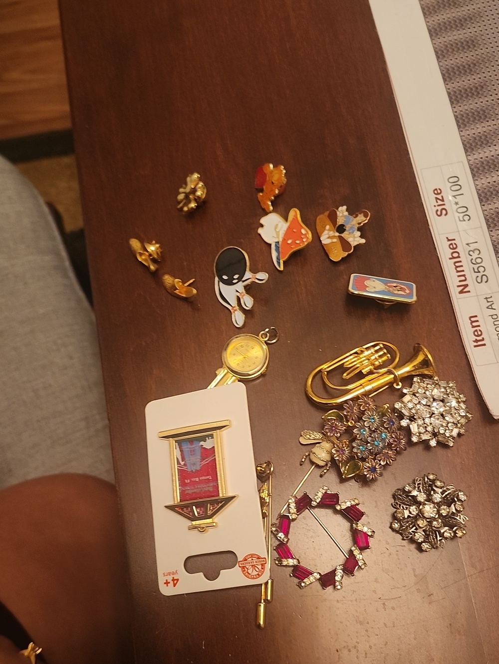 Vintage Gold Tone Women's Pin & Brooch Assortment with Multicolor Enamel Accents